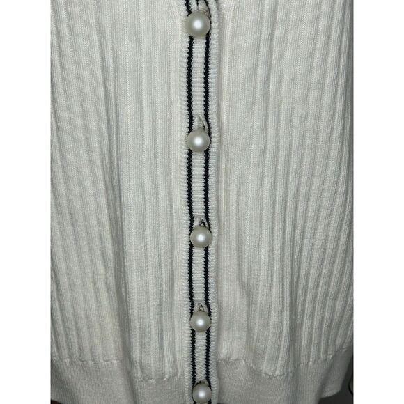 Talbots Ivory Pearl Button Knit Sweater Cardigan Jacket Ribbed Sz L - Picture 3 of 7